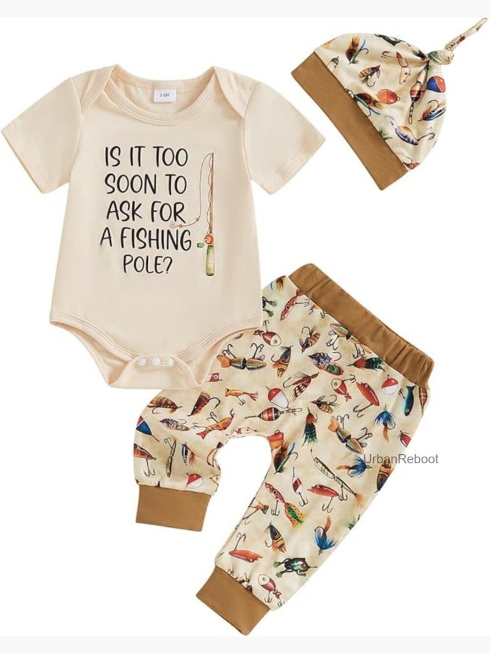 Newborn Baby Boy Fishing Short Sleeve Romper Outfit Set 3-Piece